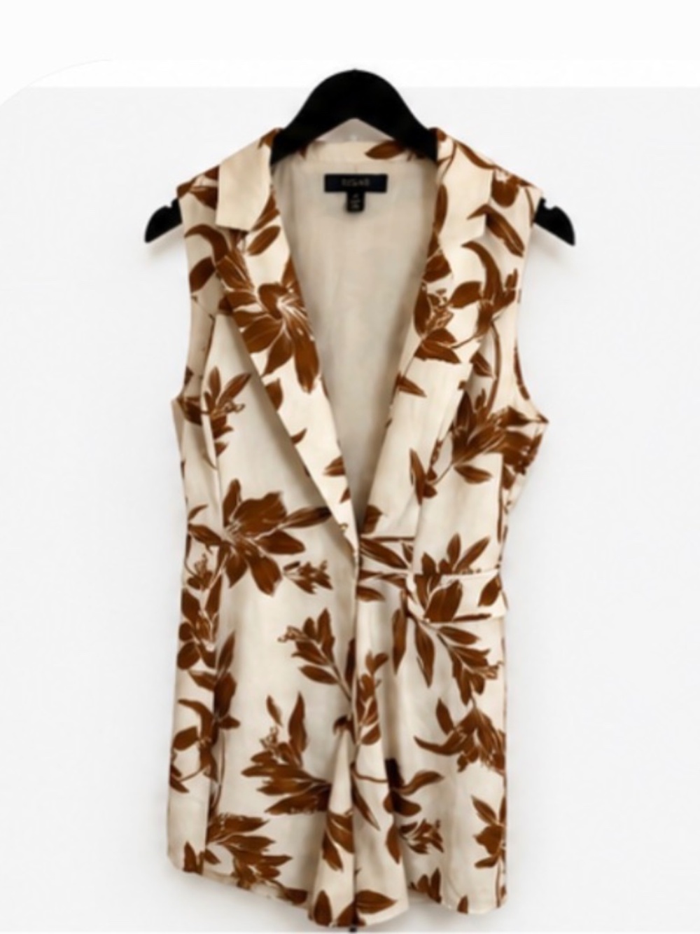 ECLAIR Ivory Brown Floral Sleeveless Skort Romper Women's Medium Tropical Resort